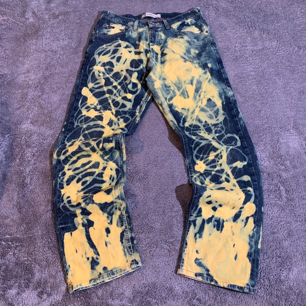 Lee Premium Select‎ Regular Straight Bleach Wash Jeans Mens 33x32 Custom Indigo